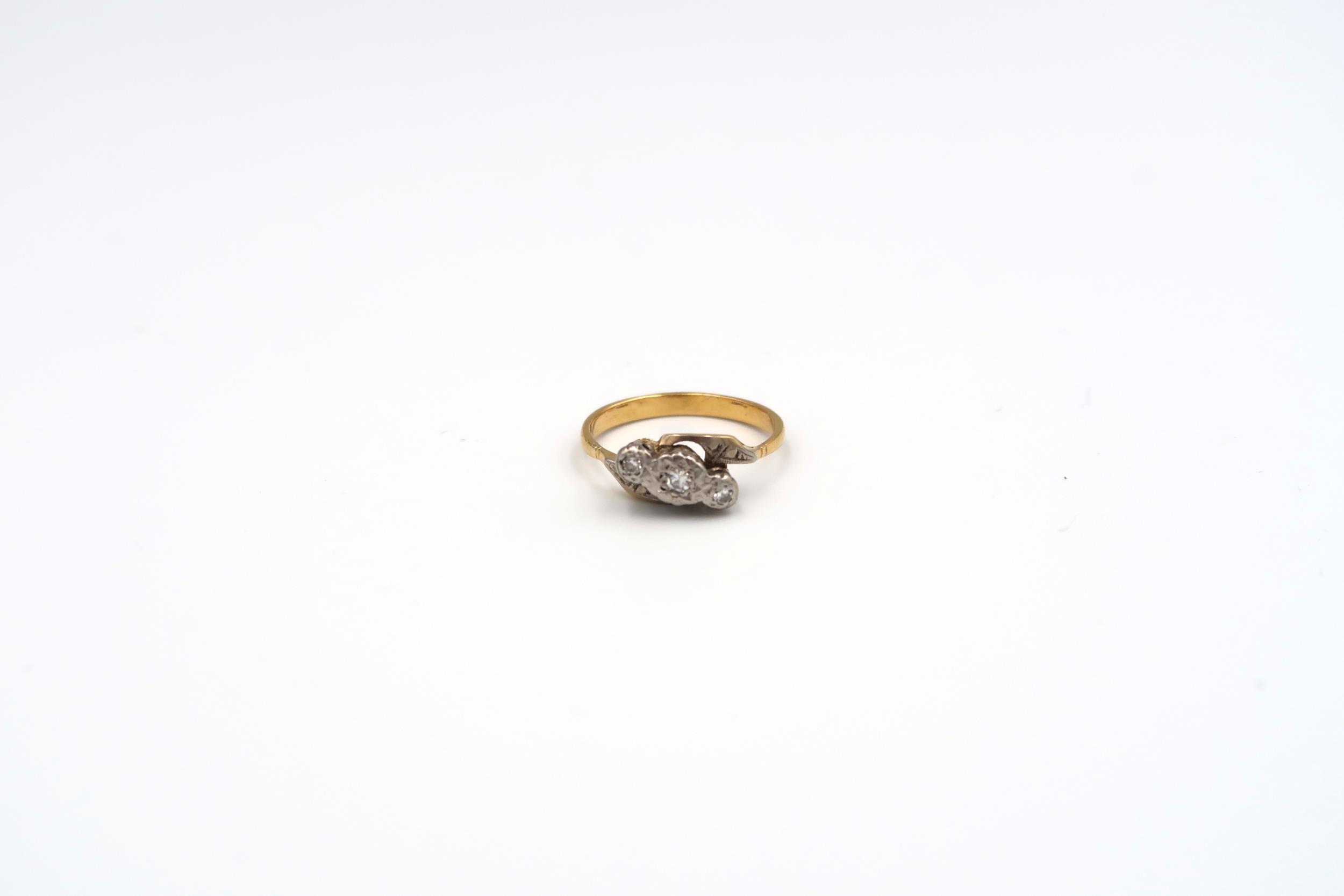 A three stone single cut diamond crossover ring, estimated total weight 0.08ct, tested gold 18ct, - Image 4 of 7