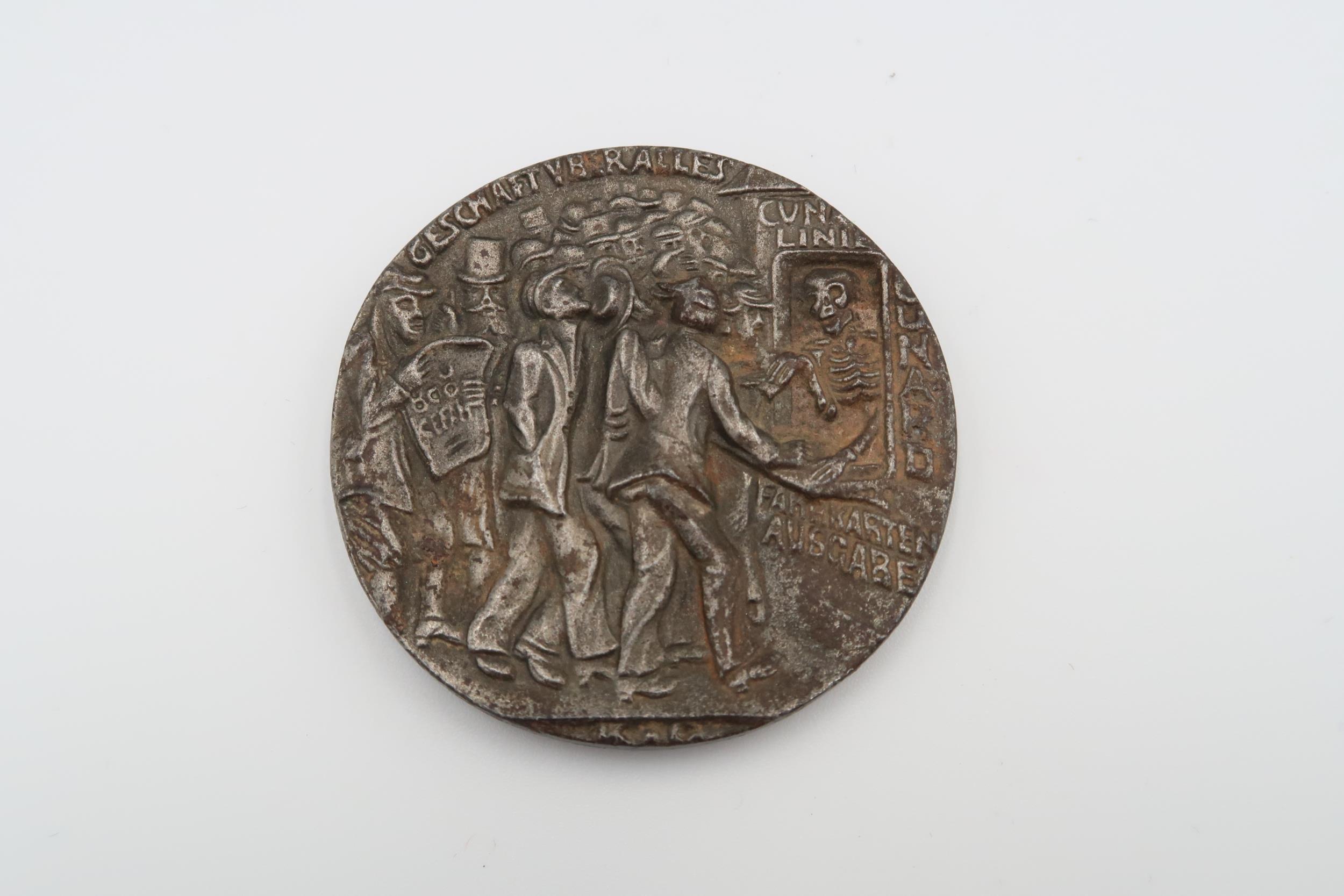 A WWI Lusitania Medallion, British type, minted to commemorate the ships sinking by a German - Image 2 of 2