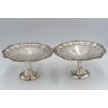 Two silver hallmarked Tazza's with pierced foliate decoration, Chester 1899, James Deakin & Sons,