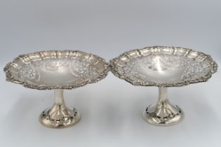 Two silver hallmarked Tazza's with pierced foliate decoration, Chester 1899, James Deakin & Sons,