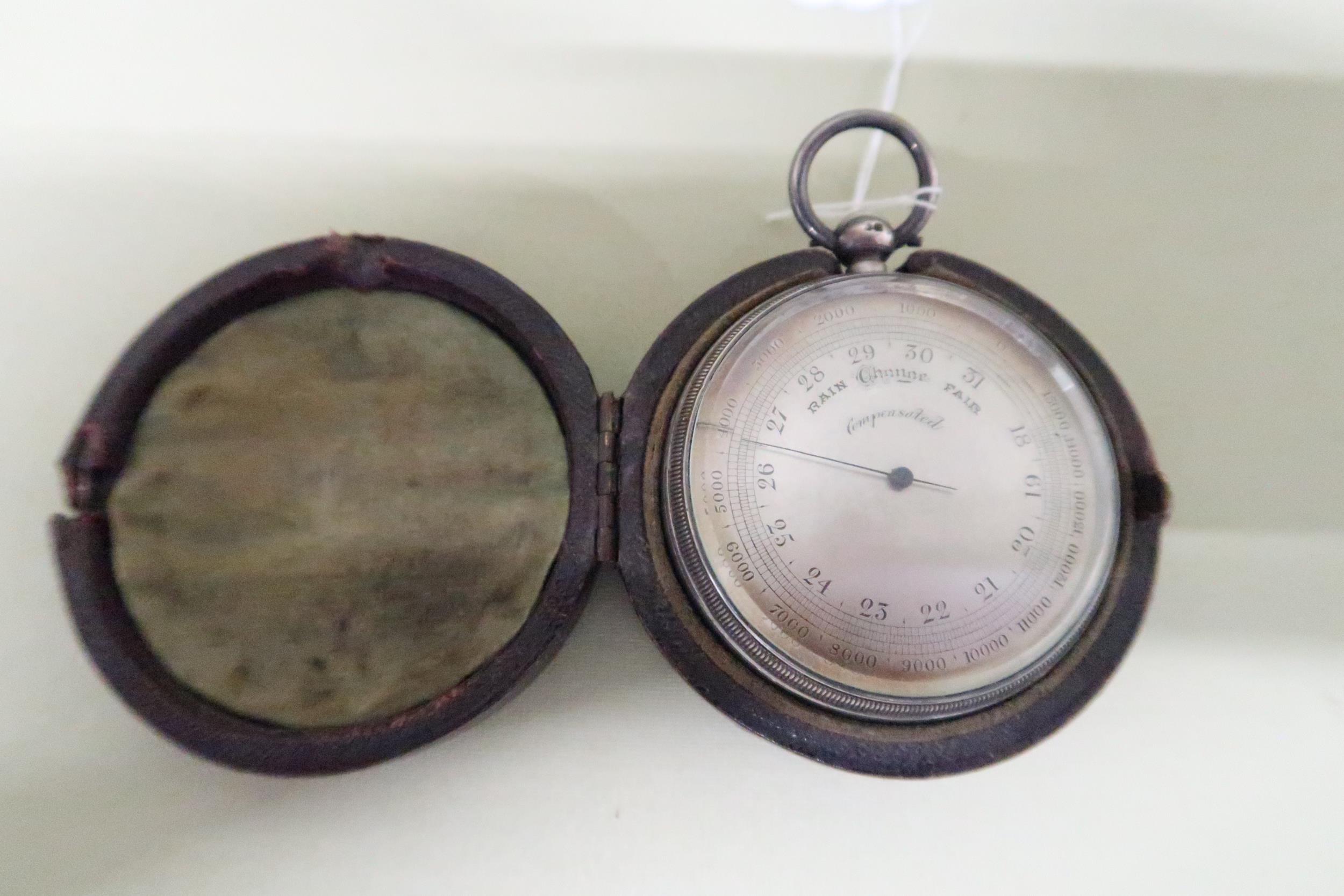 A cased silver compensated pocket barometer - London 1893, maker JS & S