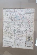 A framed map of Huntingdon and Beds by Blome 1673 - 24cm x 20cm