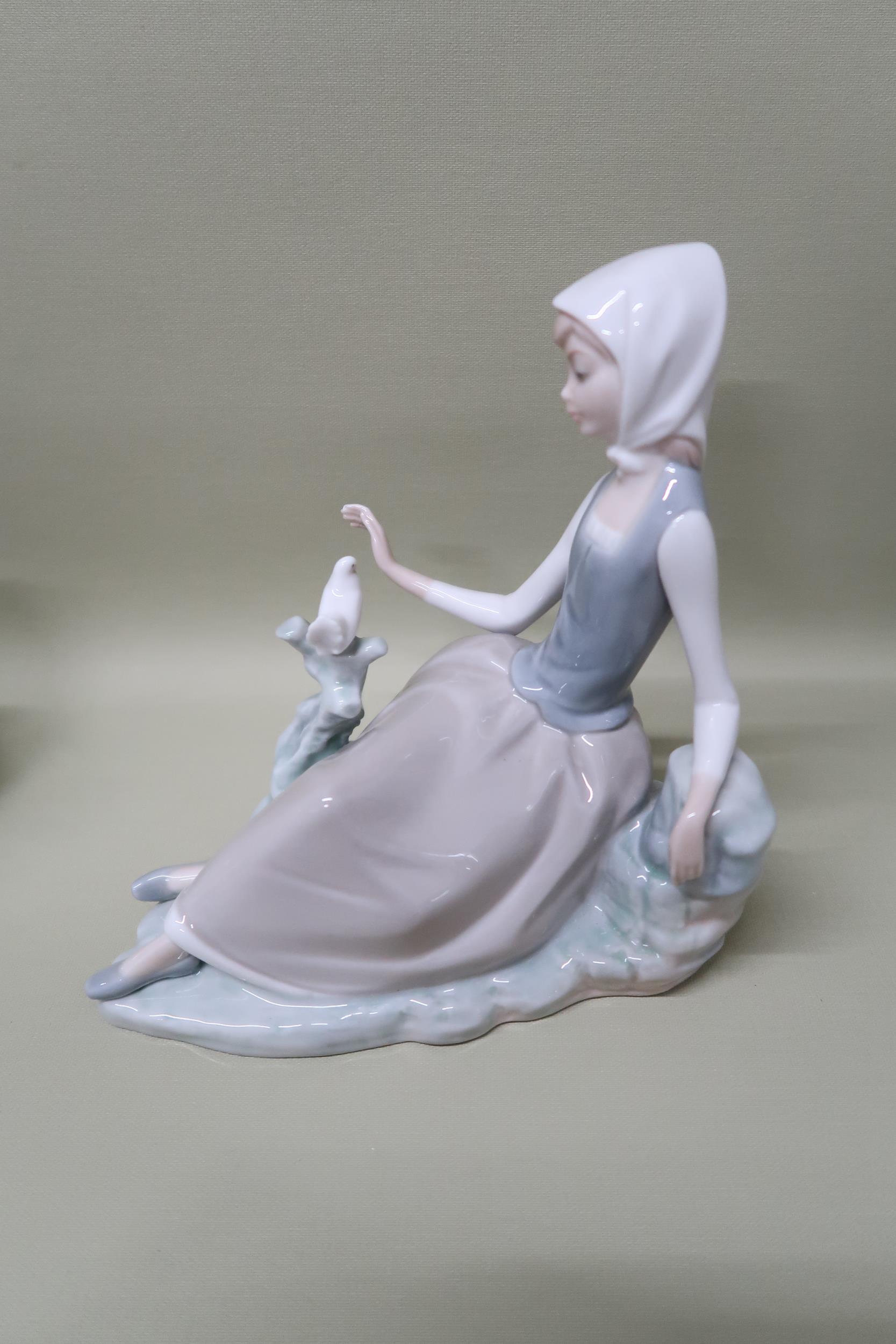 Six Lladro figures including Polar Bears (3), Goose and seated Lady with Bird, one Nao Goose - Image 4 of 5