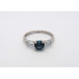 A 9ct white gold blue topaz and aquamarine ring, head size approx 15mm x 6mm, size O/P