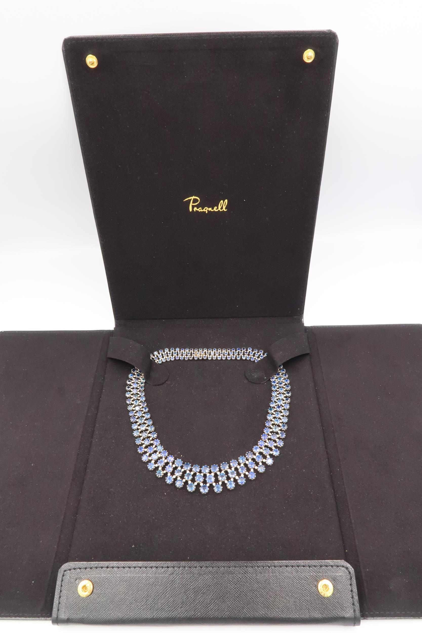 A stunning three row articulated sapphire and diamond necklace. The graduating circular claw set - Image 11 of 11