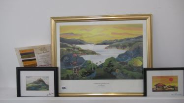 A Stan Rosenthal signed print, 56cm x 45cm, and two smaller ones 23cm x 18cm