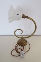 A brass desk lamp and shade - working but would need safety test before use