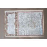 A framed map of Huntingdon Ipswich Road, double sided by Owen & Bowen circa 1740 - 18cm x 12cm