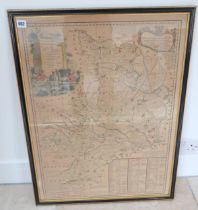 A framed map of Huntingdon circa 1767 - 70cm x 52cm