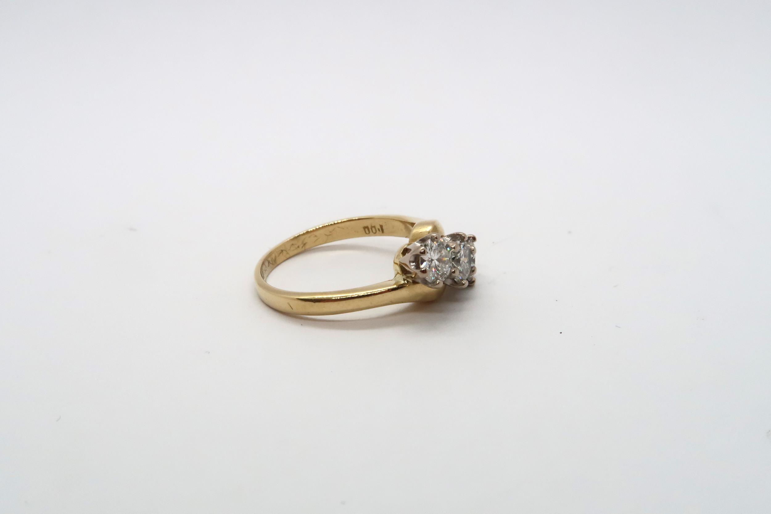 An 18ct yellow gold 3 stone diamond ring, total diamond weight 1ct, diamond weight is marked on - Image 2 of 3