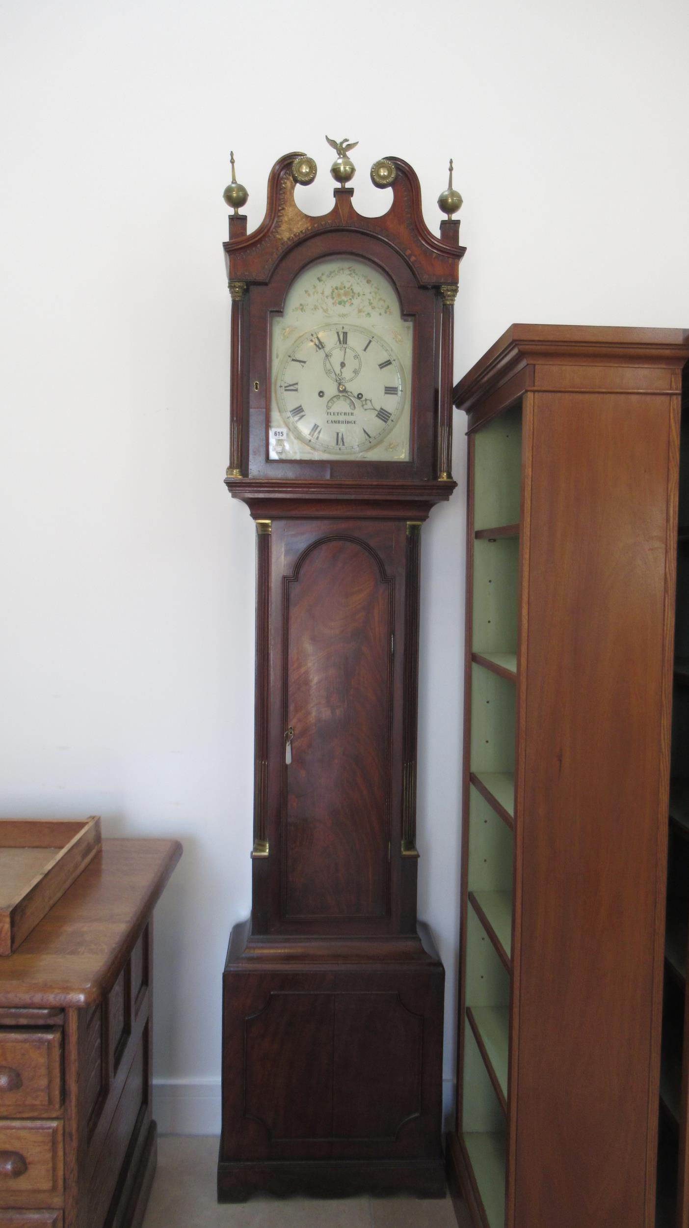 A longcase clock by Fletcher of Cambridge, 8 day movement in a mahogany case, roman numerals and - Image 2 of 2