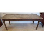 A rustic pine table on turned legs, 182cm long x 72cm wide