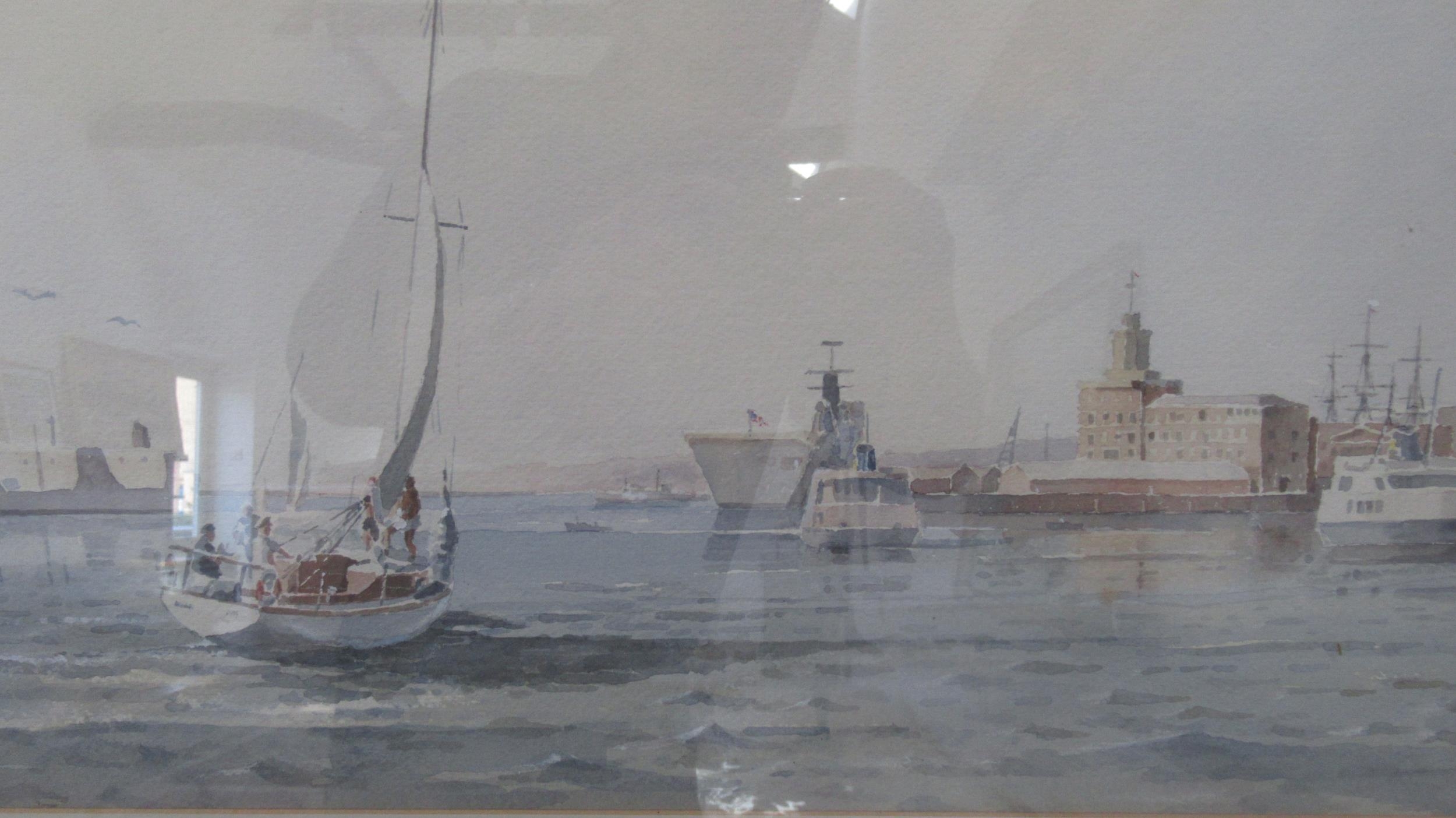 Richard Joicey, signed watercolour of Portsmouth harbour, framed and glazed, 61cm x 38cm - Bild 2 aus 4