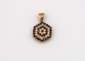 A sapphire and diamond cluster pendant, approx 2.6 grams