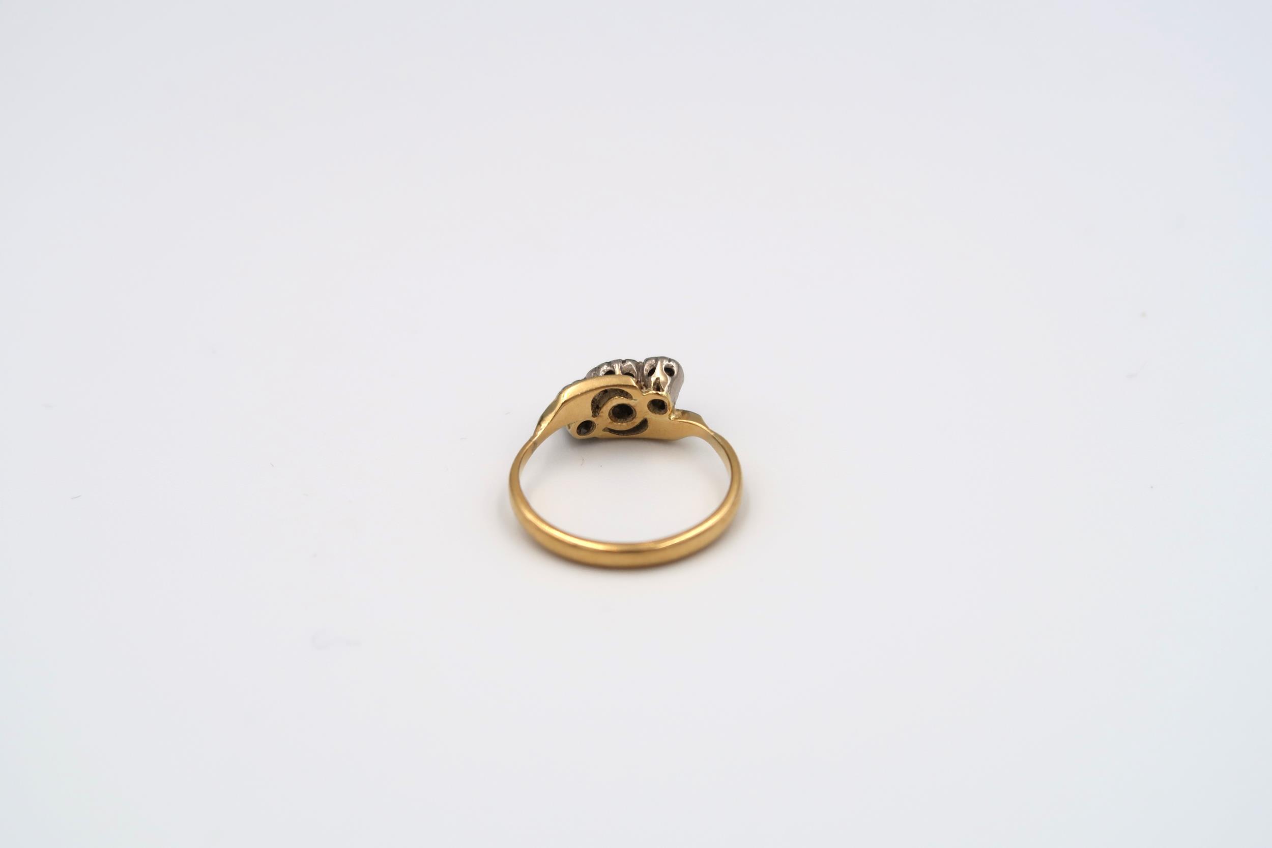 A three stone single cut diamond crossover ring, estimated total weight 0.08ct, tested gold 18ct, - Image 6 of 7