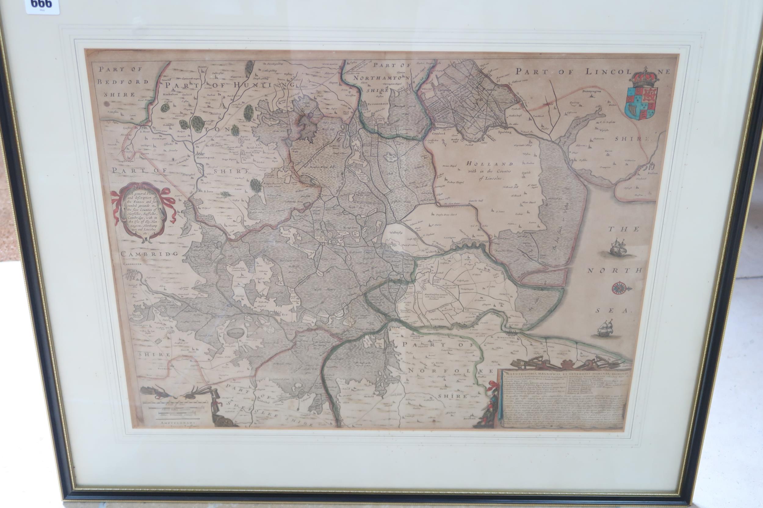 A framed map Ioannis Lansonil of Fens circa 1650 - Cambridge to the North Sea - Image 5 of 5