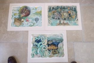 Three Lithograph prints - John McCall Johnson - Five Weeks in a Balloon, Twenty Thousand Leagues and