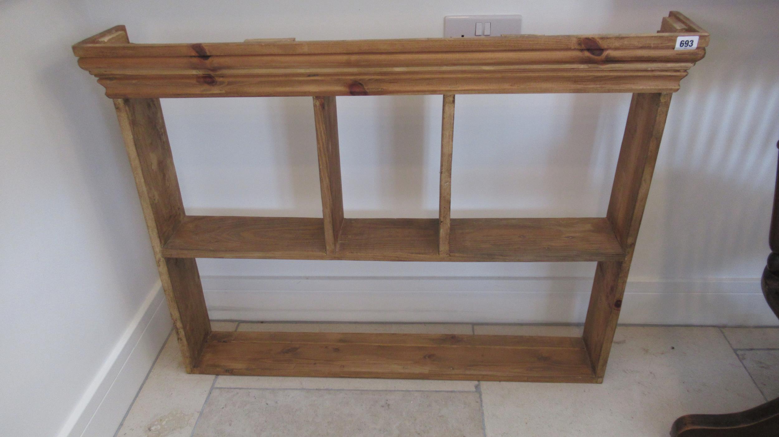 A pine open shelving unit - 100cm wide x depth 17cm x 77cm tall