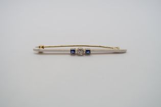 A platinum and 18ct yellow gold Art Deco diamond and sapphire bar brooch