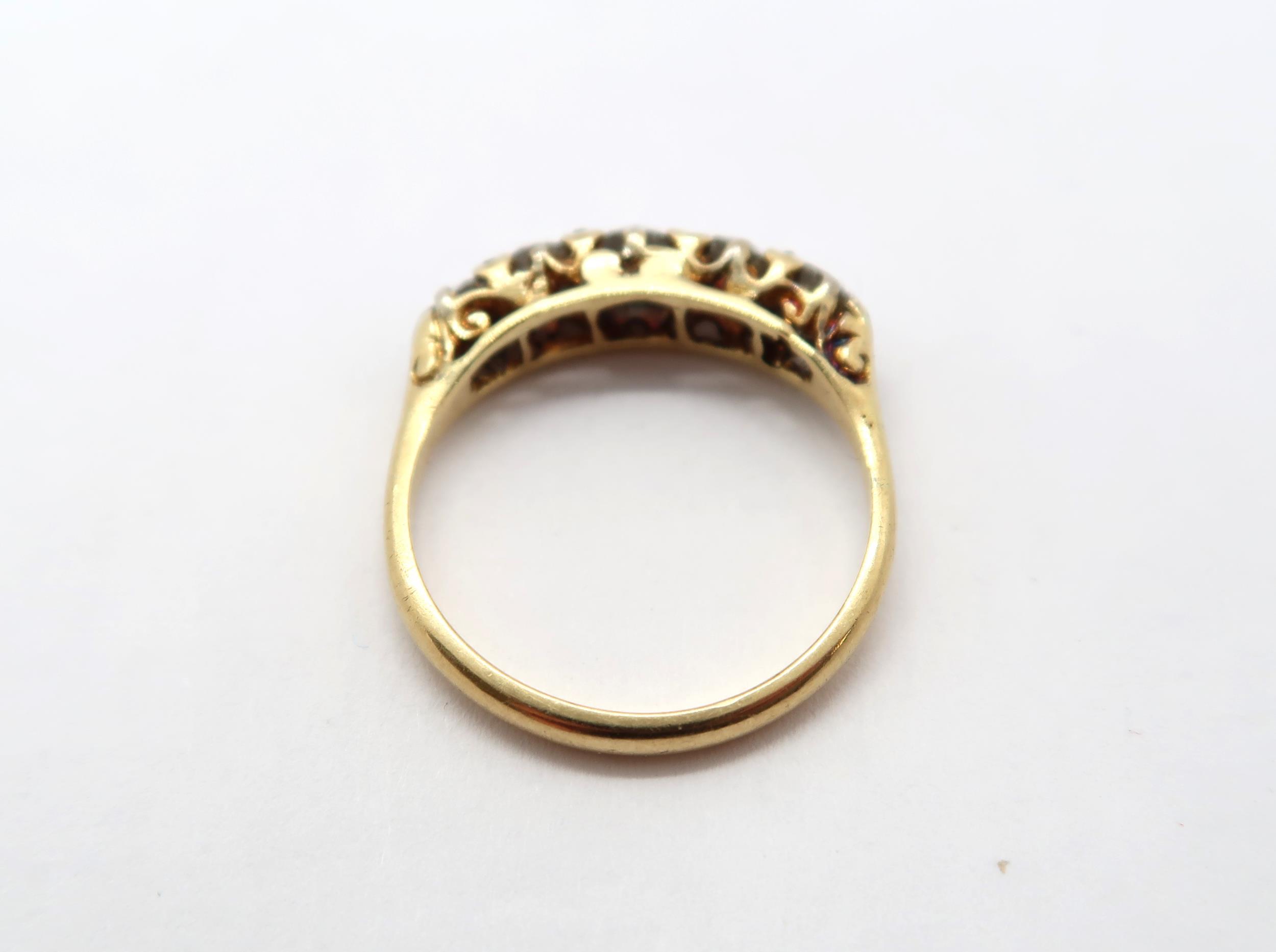 A ladies 18ct yellow gold ring set with five old cut diamonds - ring size P - estimated total - Image 4 of 5