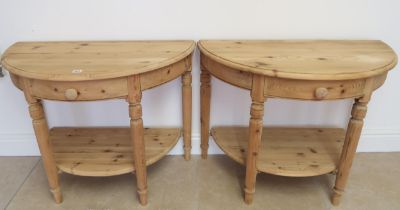 A pair of Ducal pine D end side tables - can be joined together to make one - Width 90cm x Height
