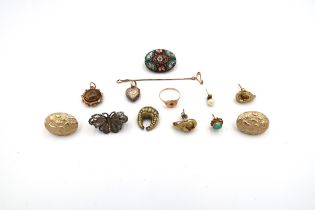 Assorted yellow metal and 9ct gold including ring, Earrings etc.