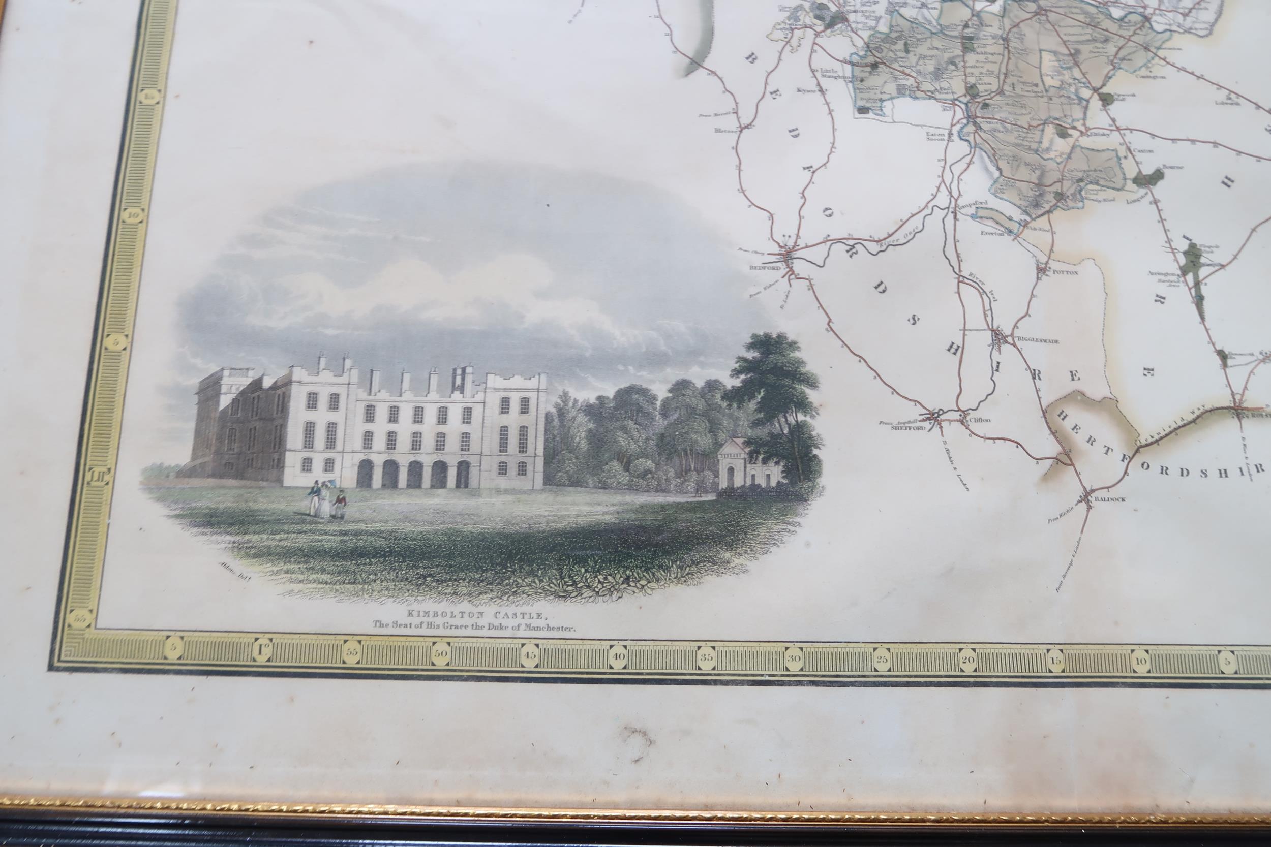 A framed map of Huntingdon Castle by Greenwood circa 1829 - 77cm x 65cm - Image 2 of 3