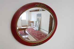 An oval chinoiserie mirror - 58cm x 48cm
