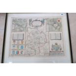 A coloured map of Huntingdon by Speed/Overton circa 1701 - 54cm x 40cm