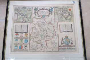 A coloured map of Huntingdon by Speed/Overton circa 1701 - 54cm x 40cm
