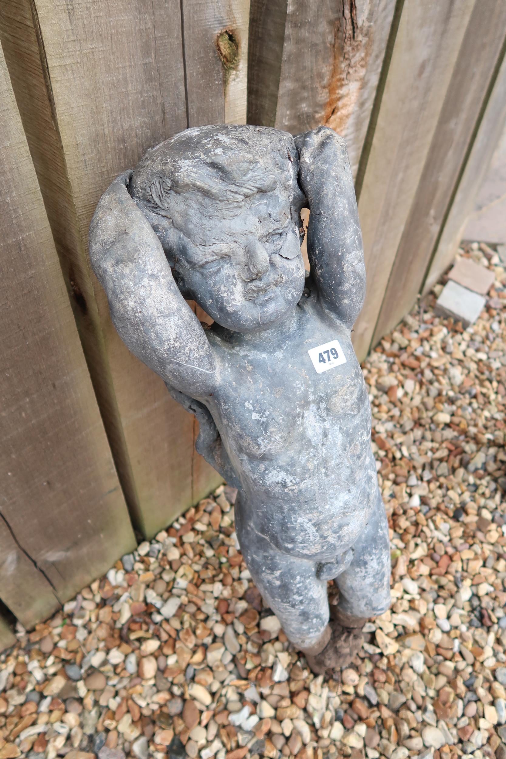 A lead garden figure of a cherub, 70cm high - Image 3 of 4