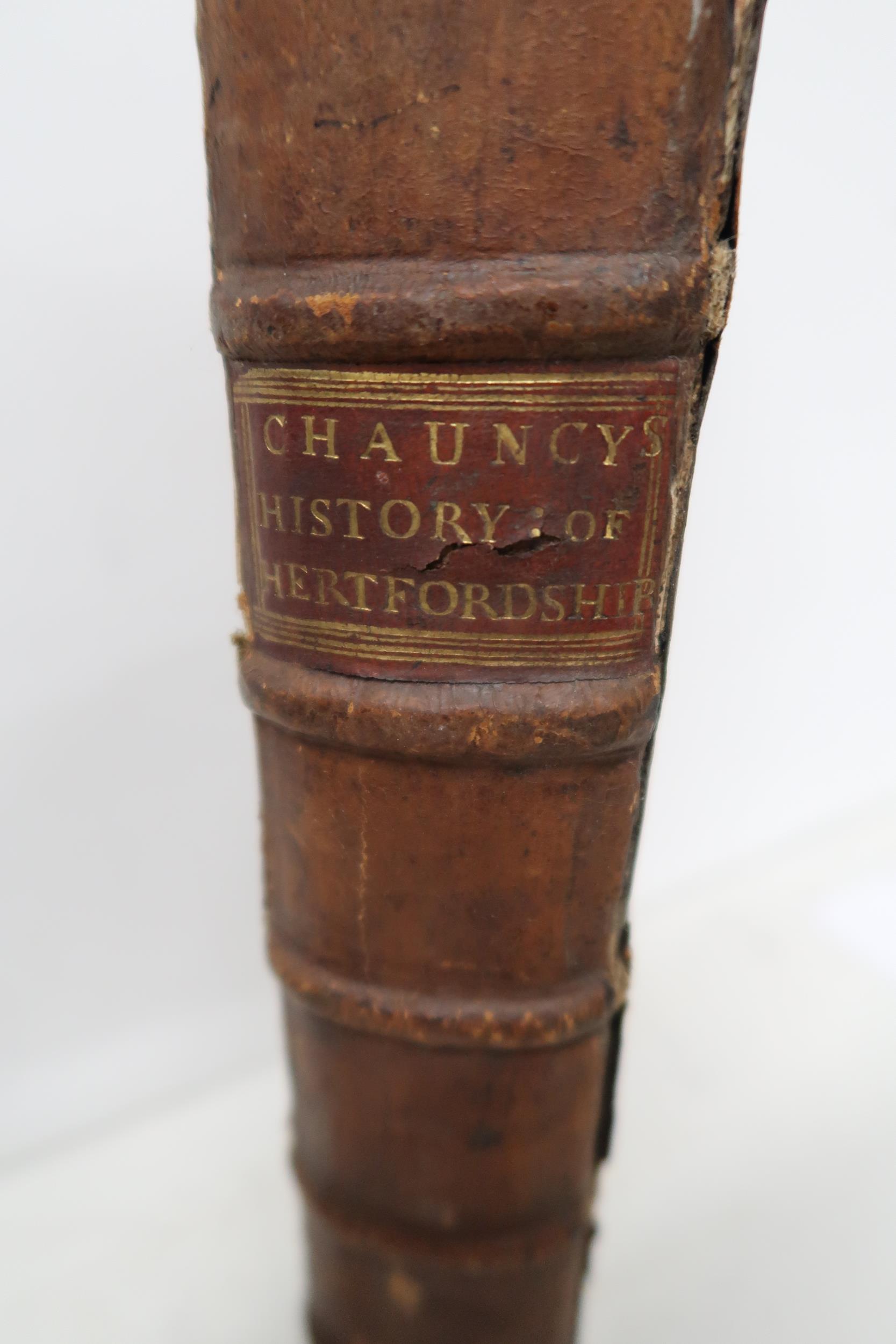 A leather bound book - Chauncy History of Hertfordshire