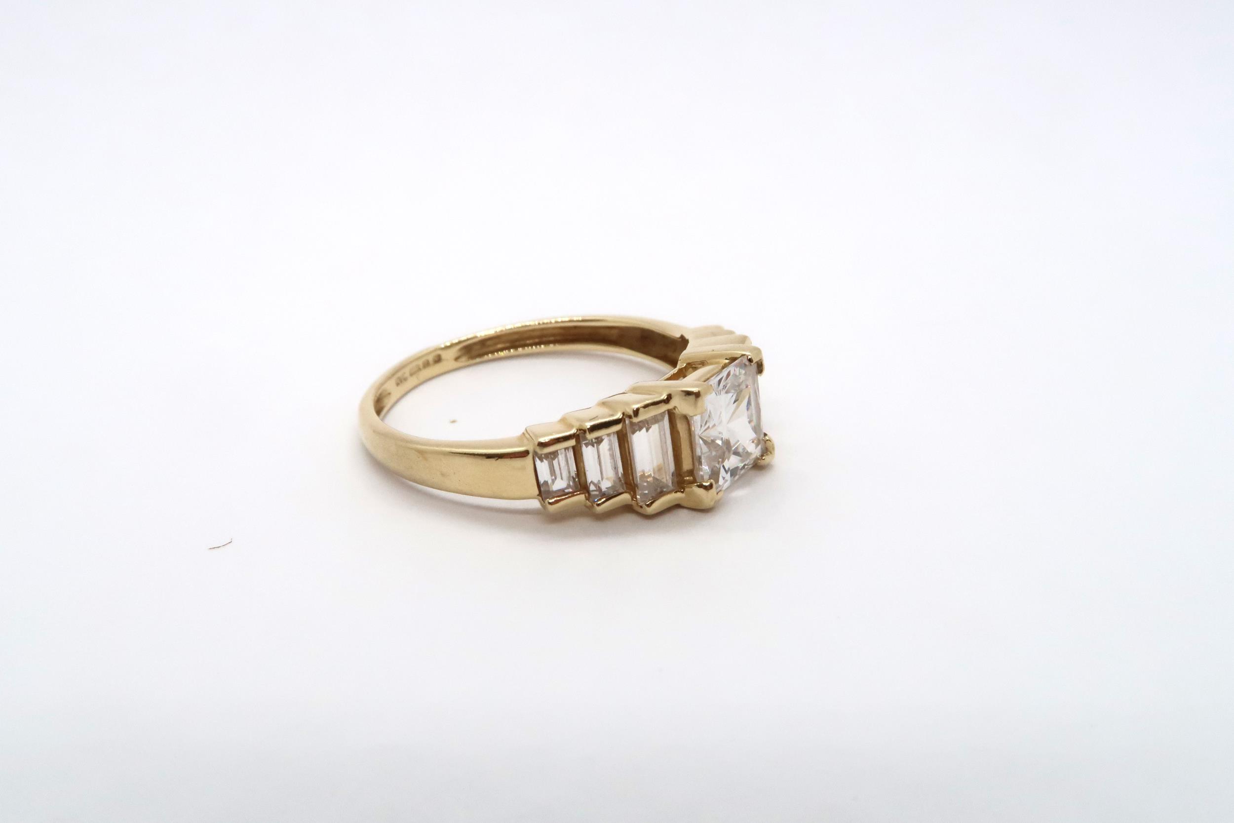 A 9ct yellow gold square cut topaz ring with baguette cut shoulders, head size approx 19mm x 8mm, - Image 2 of 3