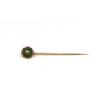 An 18ct yellow gold (tested) tie pin with jade and pearl together with a 9ct rose gold brooch