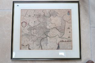 A framed map Ioannis Lansonil of Fens circa 1650 - Cambridge to the North Sea