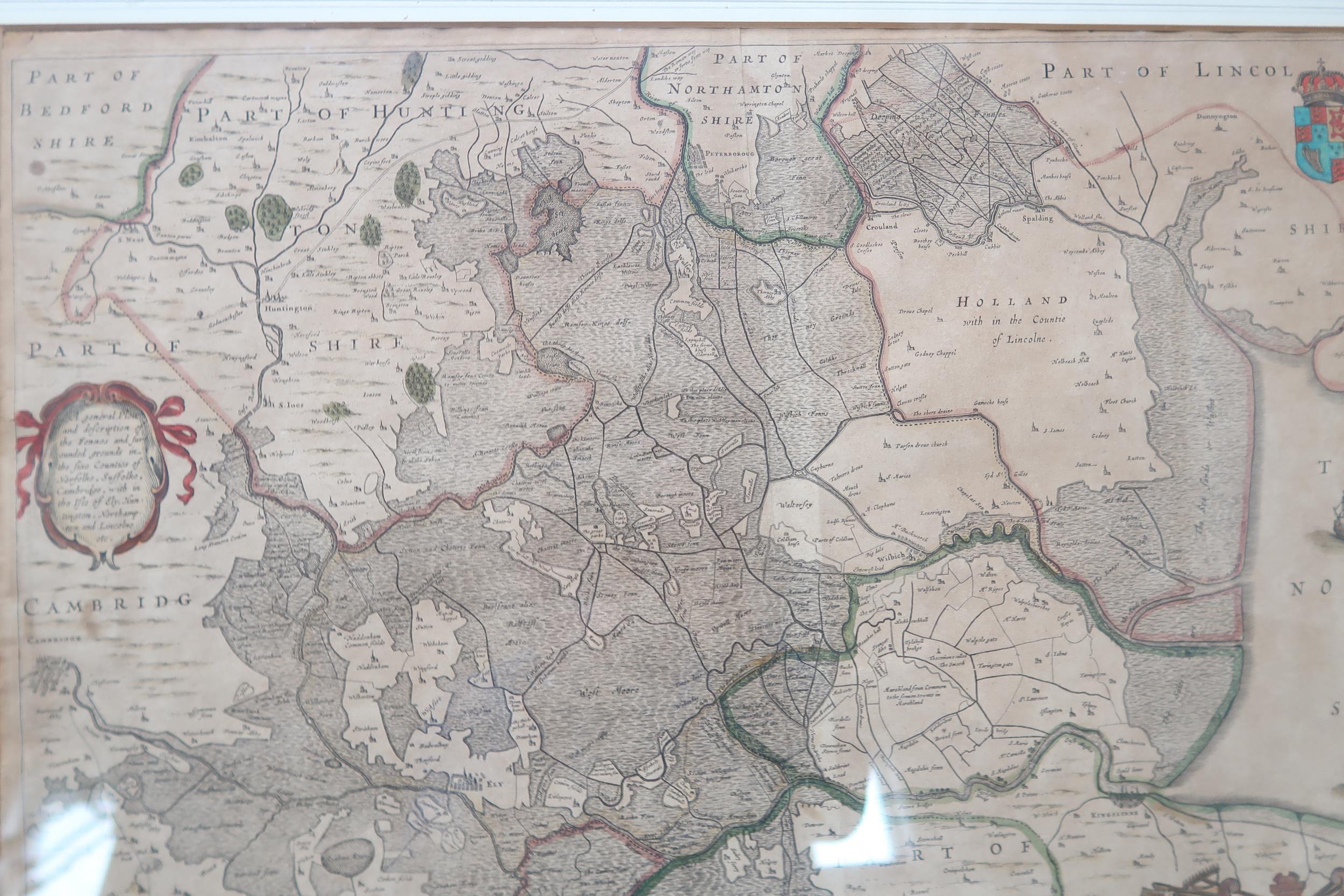 A framed map Ioannis Lansonil of Fens circa 1650 - Cambridge to the North Sea - Image 4 of 5