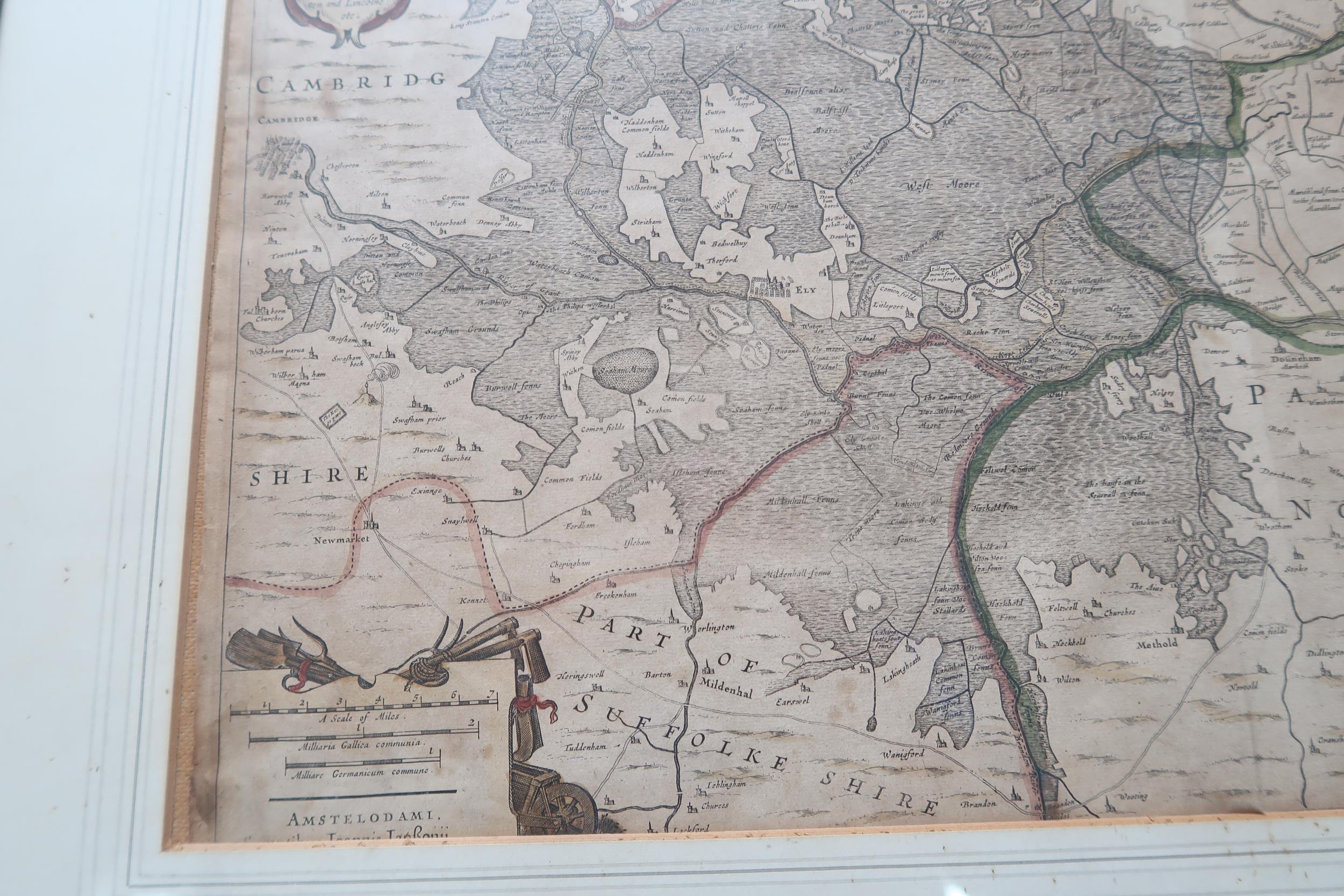 A framed map Ioannis Lansonil of Fens circa 1650 - Cambridge to the North Sea - Image 3 of 5