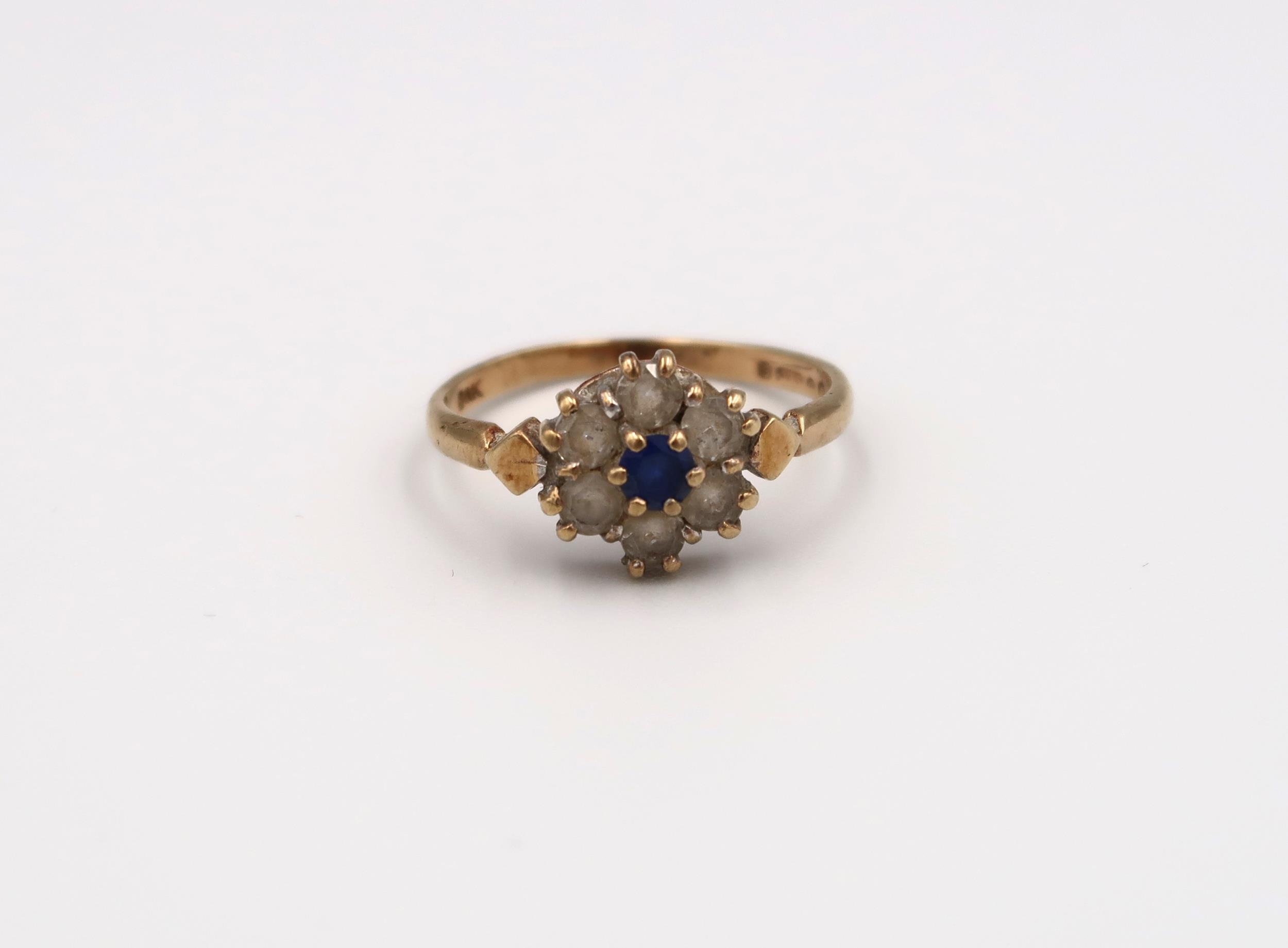 Three rings to include: a 9ct gold sapphire and white stone cluster ring weight 1.78 grams, size - Image 10 of 10