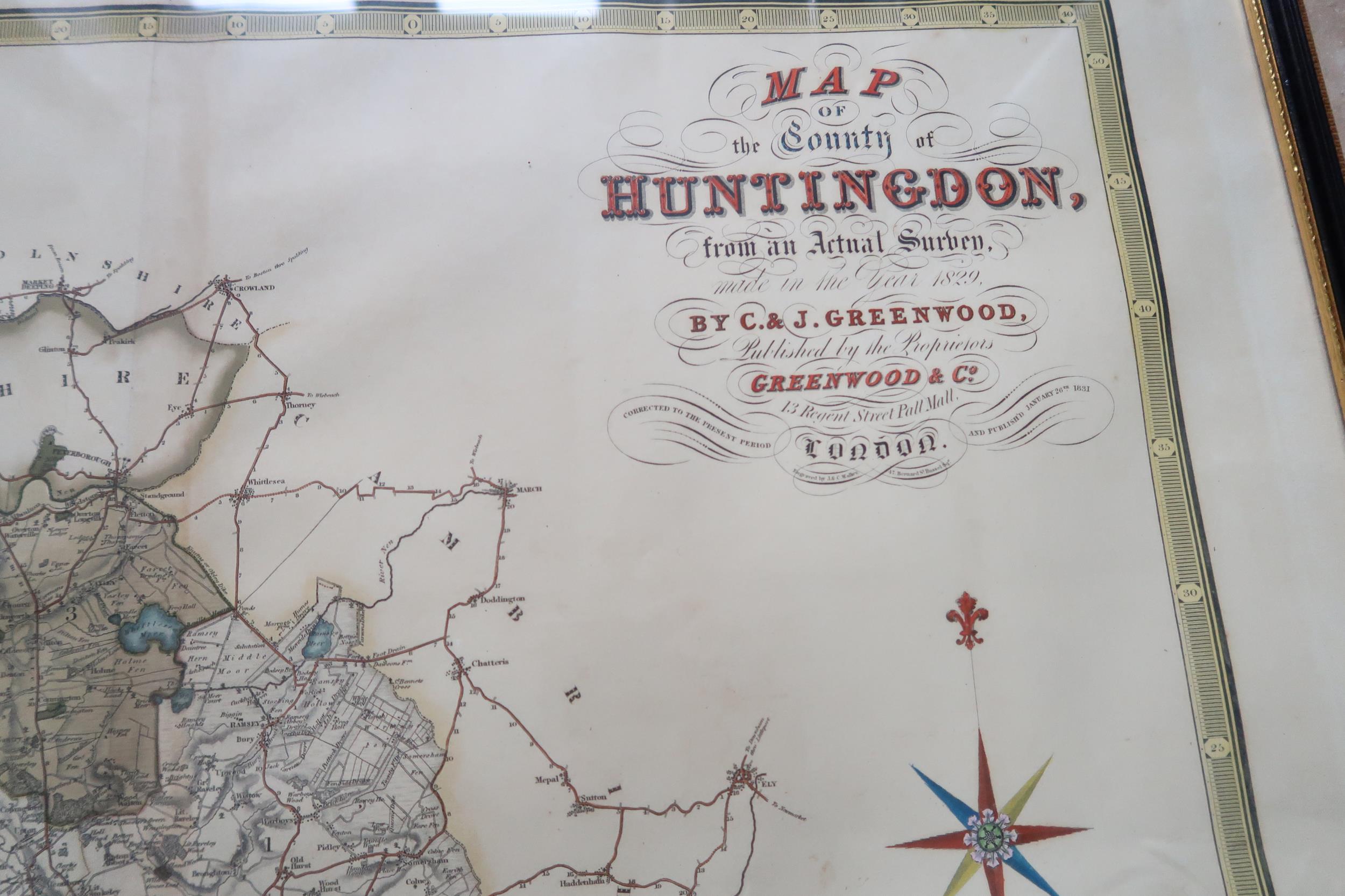 A framed map of Huntingdon Castle by Greenwood circa 1829 - 77cm x 65cm - Image 3 of 3