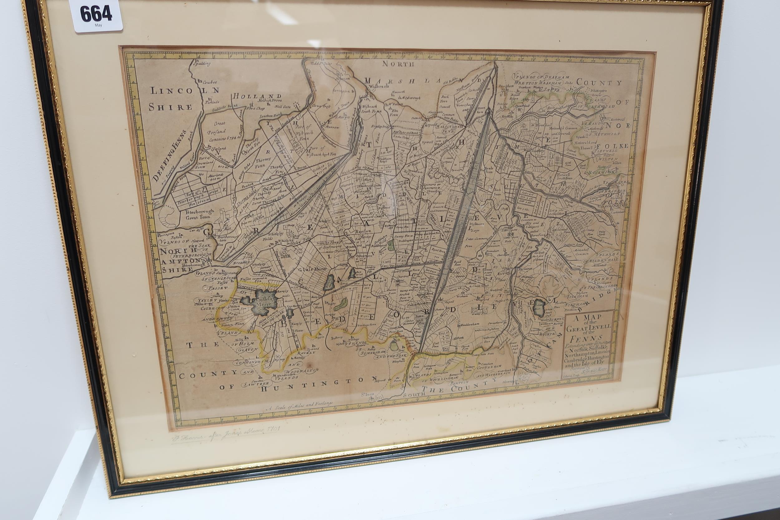 A map of Great Level of Fens by Harris after Jones Moor circa 1701 - 41cm x 30cm