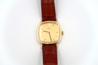 A Girard Perregaux Gents wristwatch, baton markers to gold dial on a leather strap