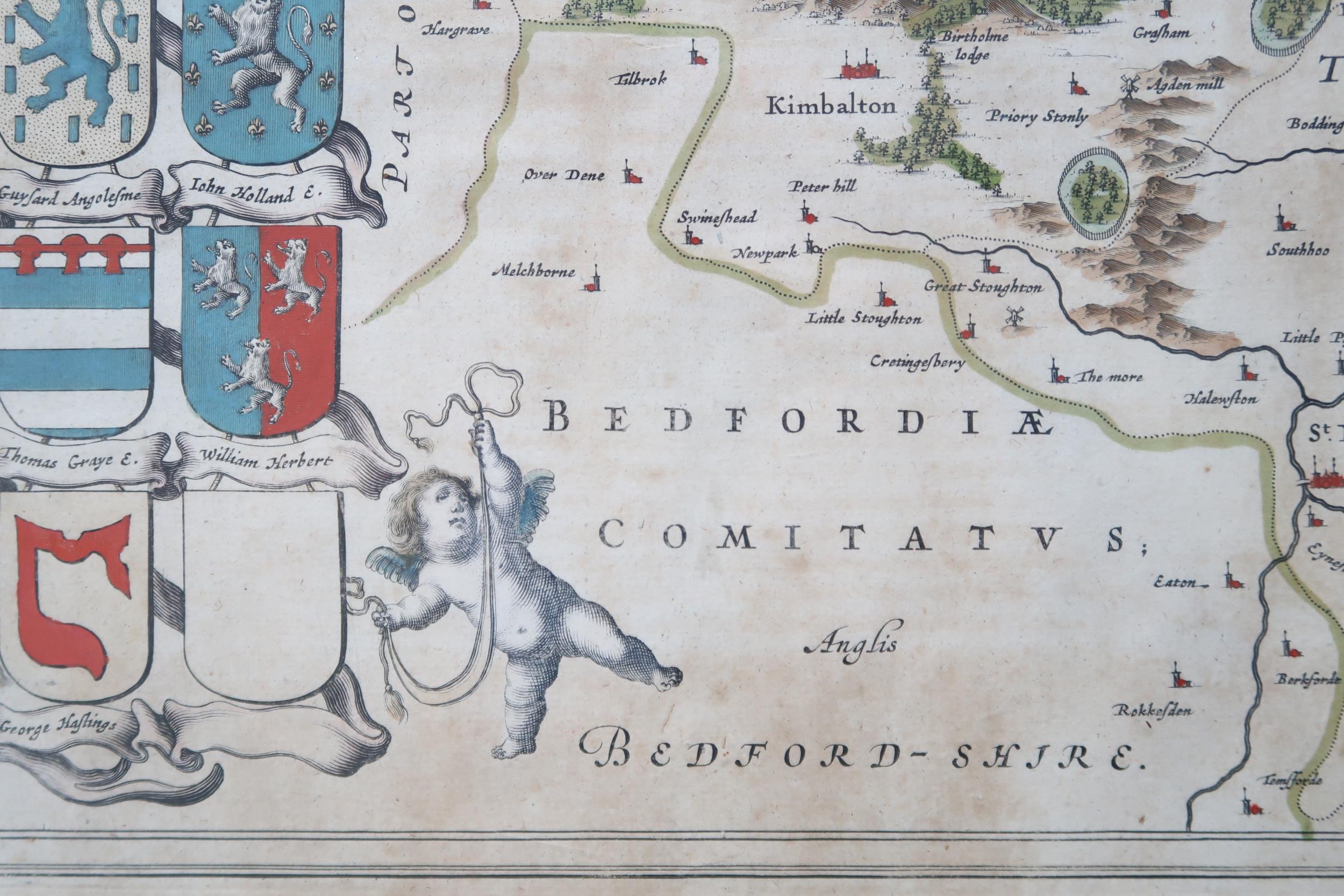 A framed map of Huntingdonshire by Blaeu - double sided - 53cm x 44cm - 1647 - Image 4 of 5