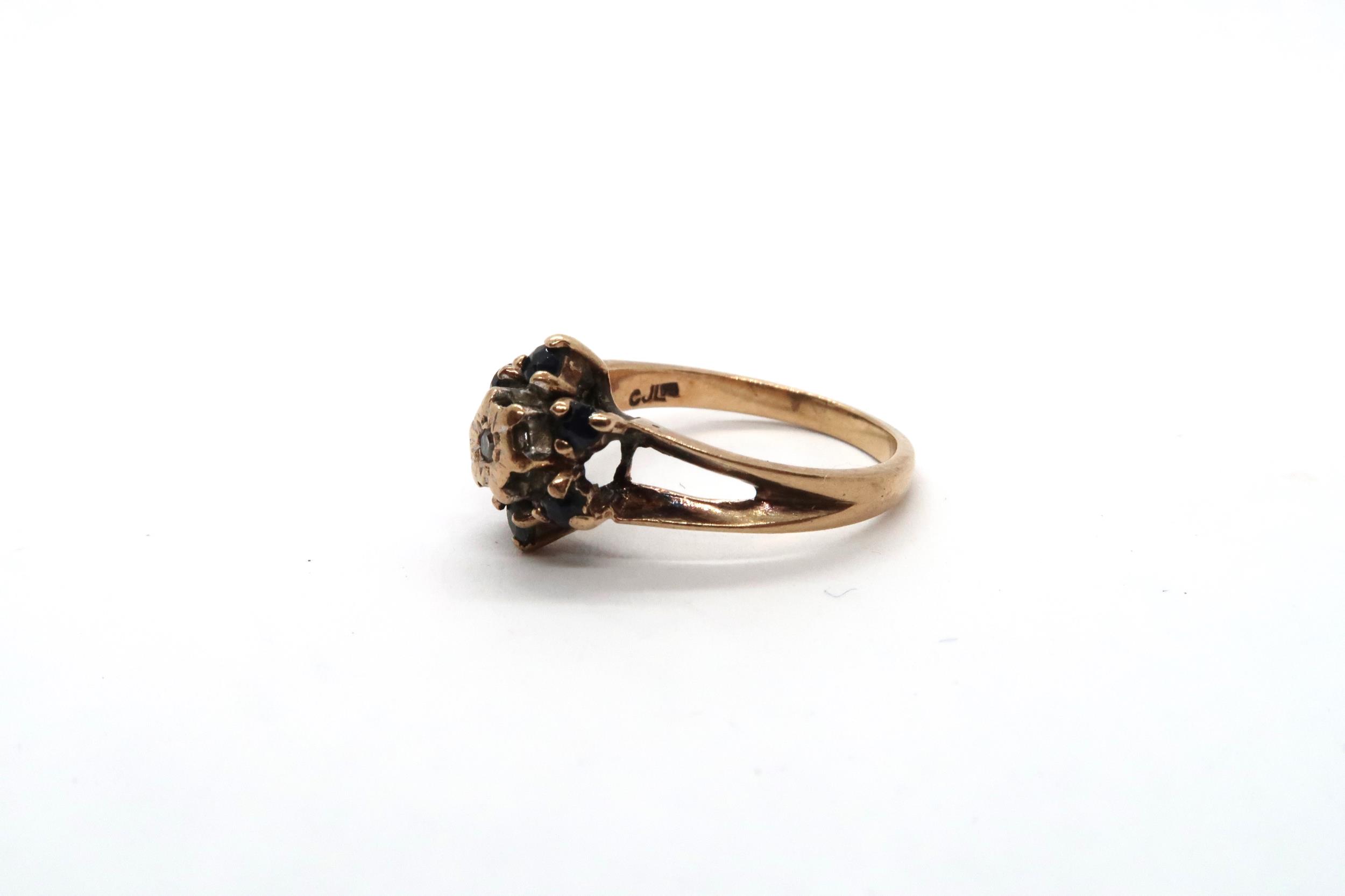 A 9ct diamond and sapphire rose gold cluster ring, size N - Image 2 of 3