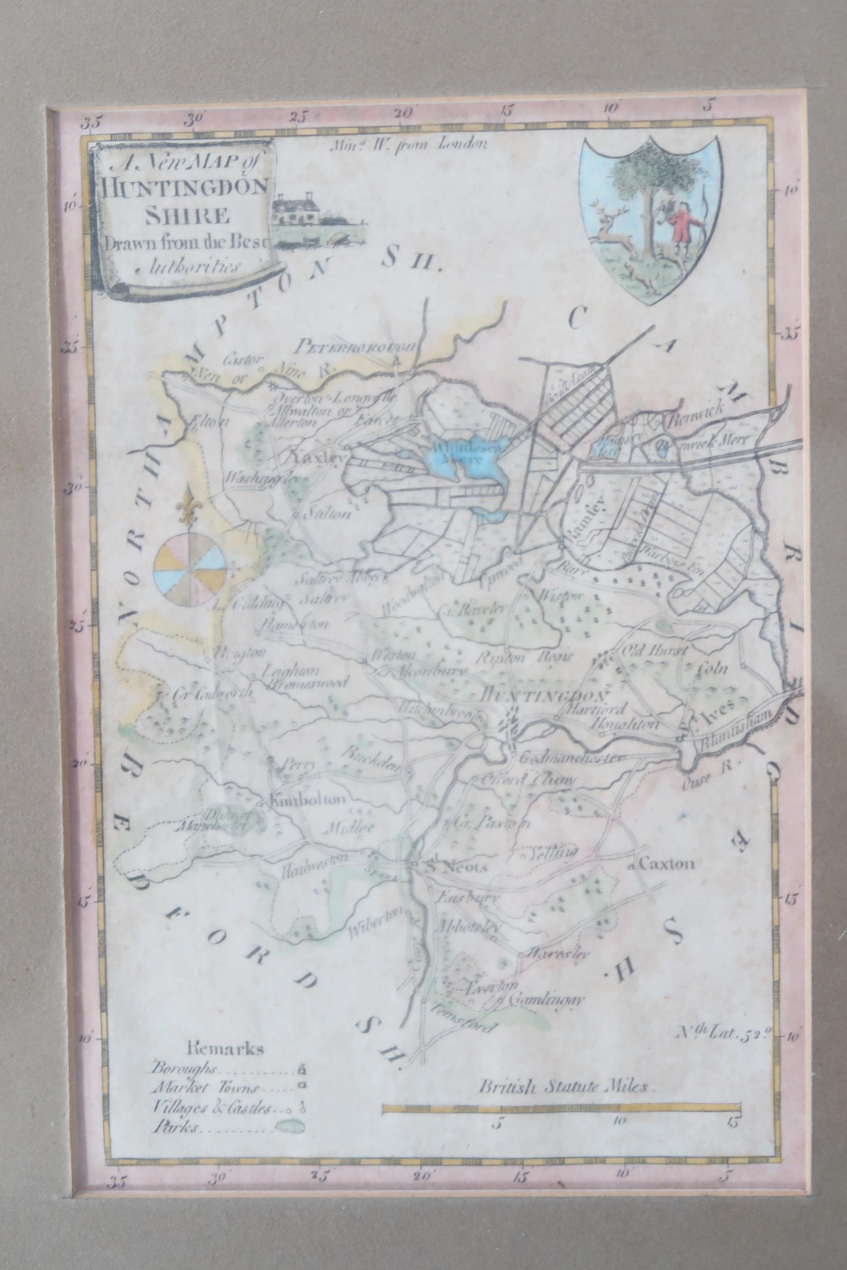 A framed map of Huntingdonshire by Hogg circa 1784 - 15cm x 10cm
