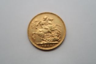 A gold sovereign dated 1900