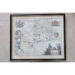 A framed map of Huntingdonshire by Blaeu - double sided - 53cm x 44cm - 1647