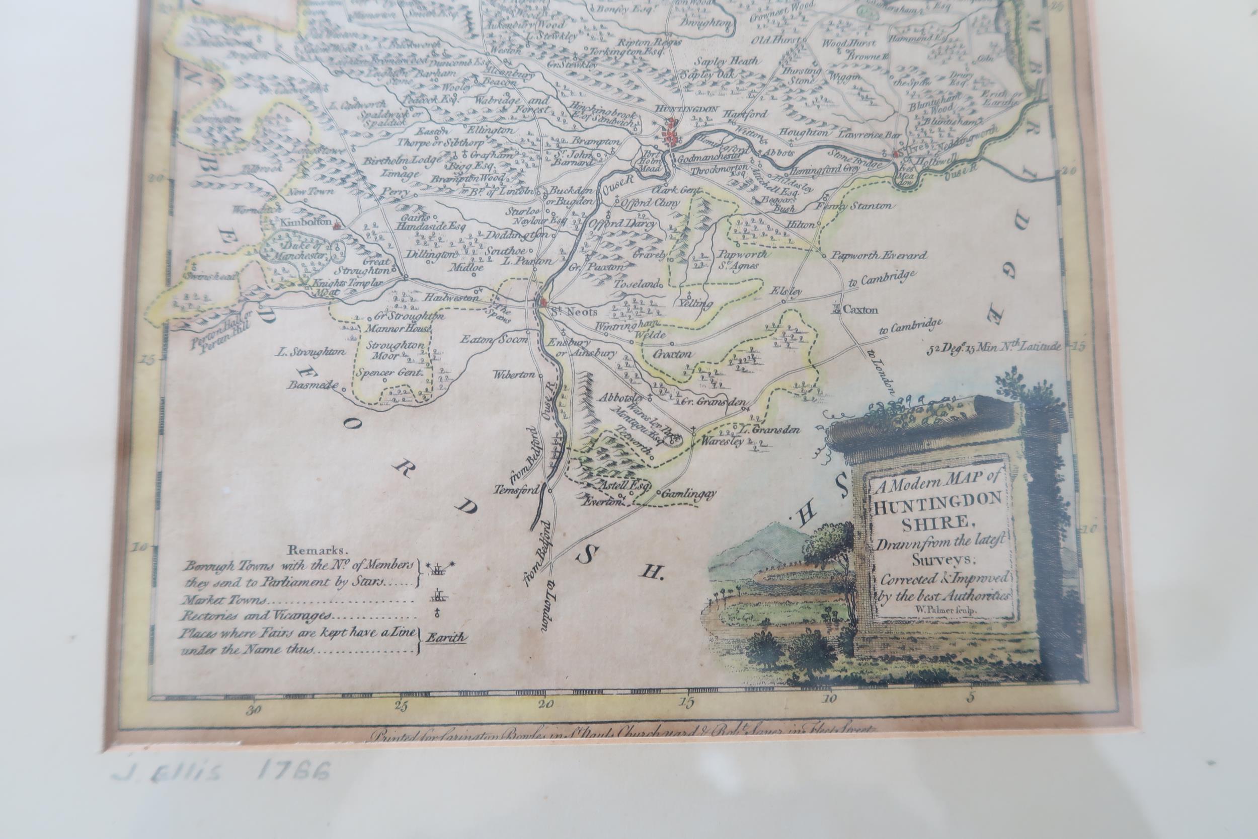 A framed map of Huntingdonshire by Ellis - 25cm x 19cm - circa 1766 - Image 2 of 2