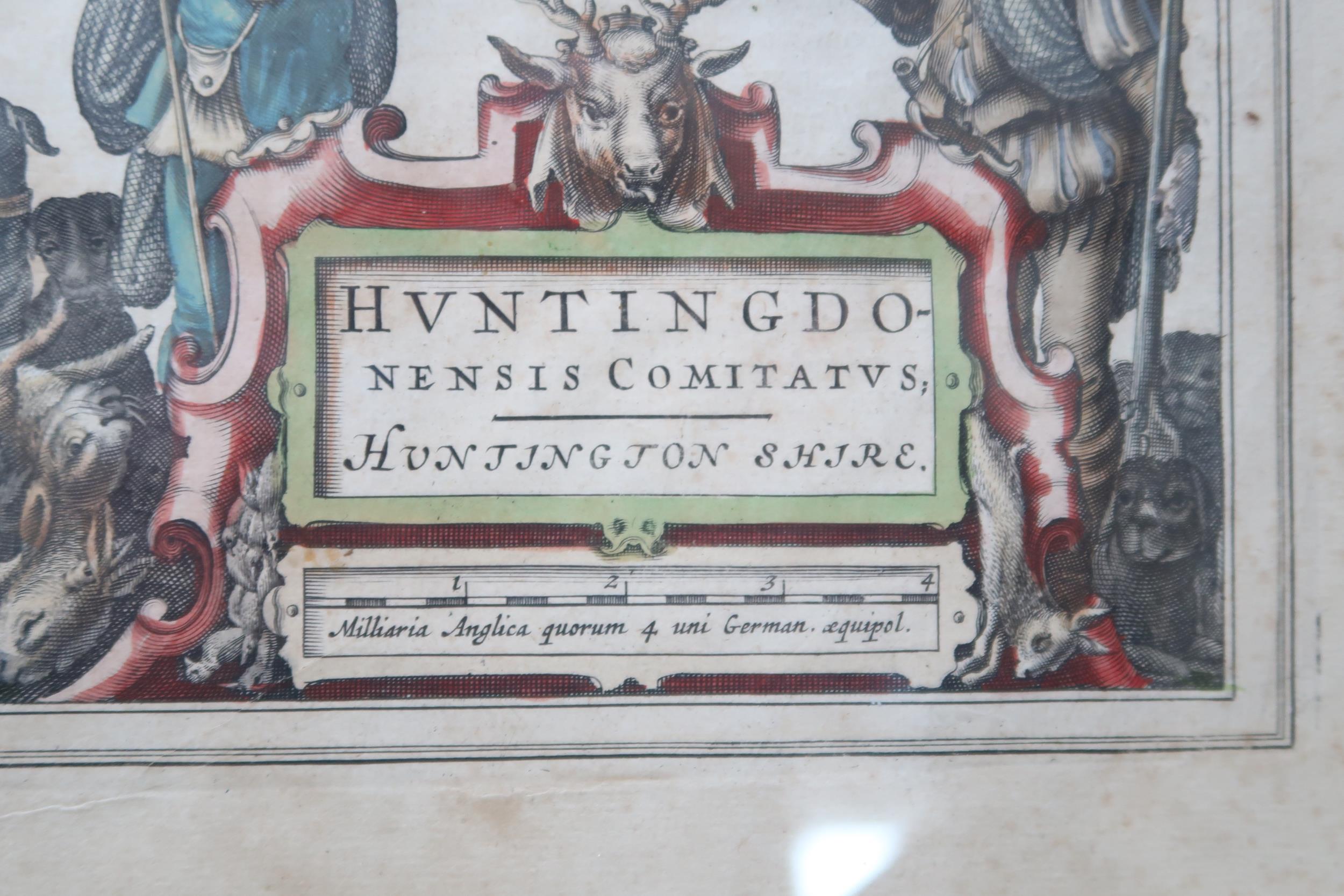 A framed map of Huntingdonshire by Blaeu - double sided - 53cm x 44cm - 1647 - Image 2 of 5
