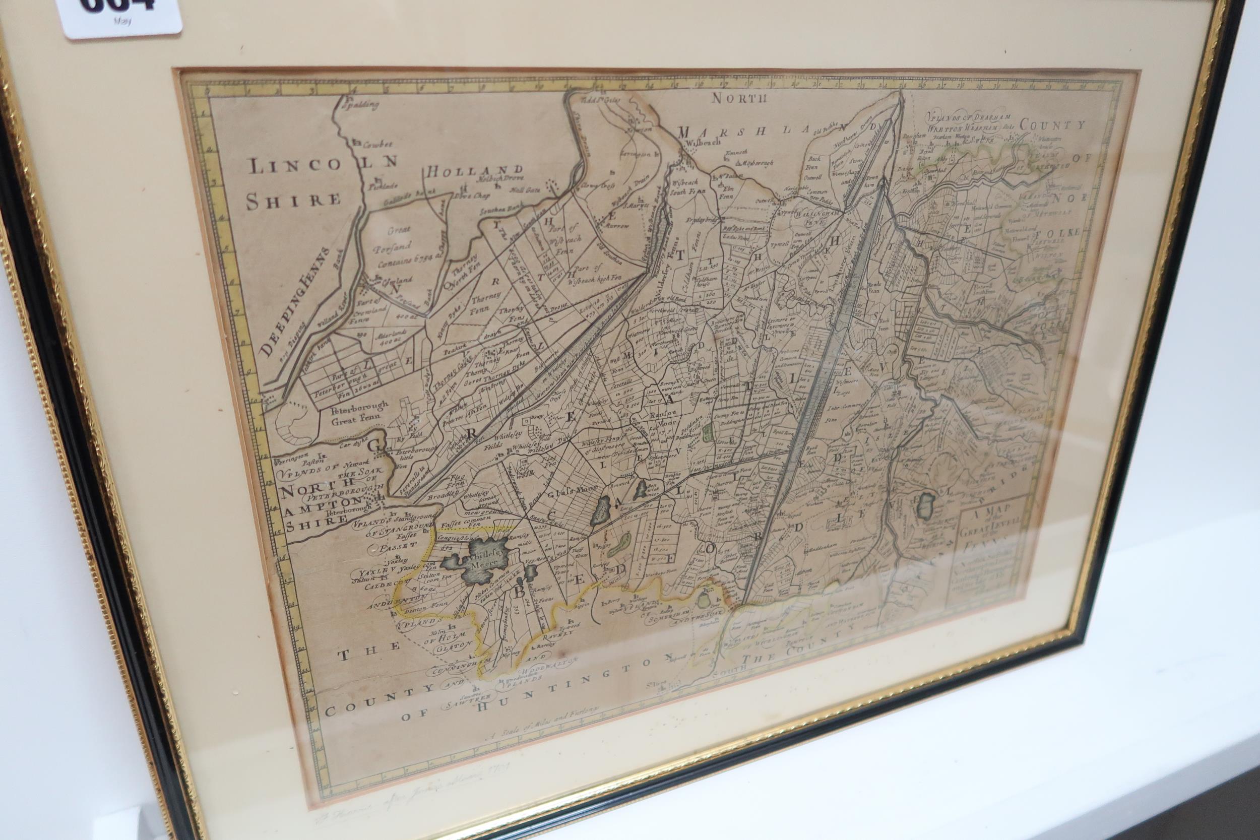 A map of Great Level of Fens by Harris after Jones Moor circa 1701 - 41cm x 30cm - Image 3 of 3