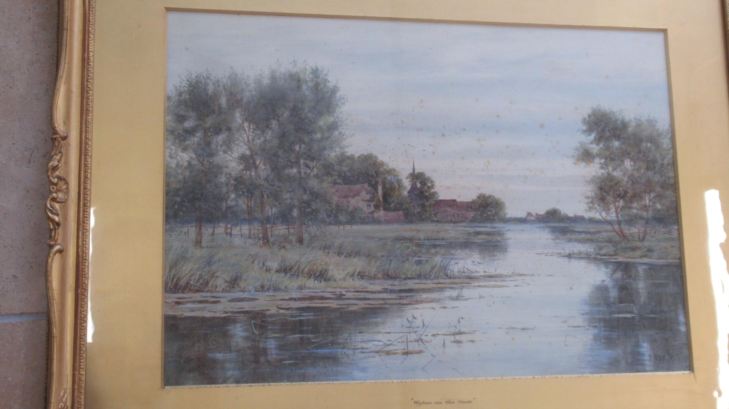 A pair of Robert Winter Fraser watercolours - Landscape with river to fore, of local interest, Wyton - Image 3 of 5